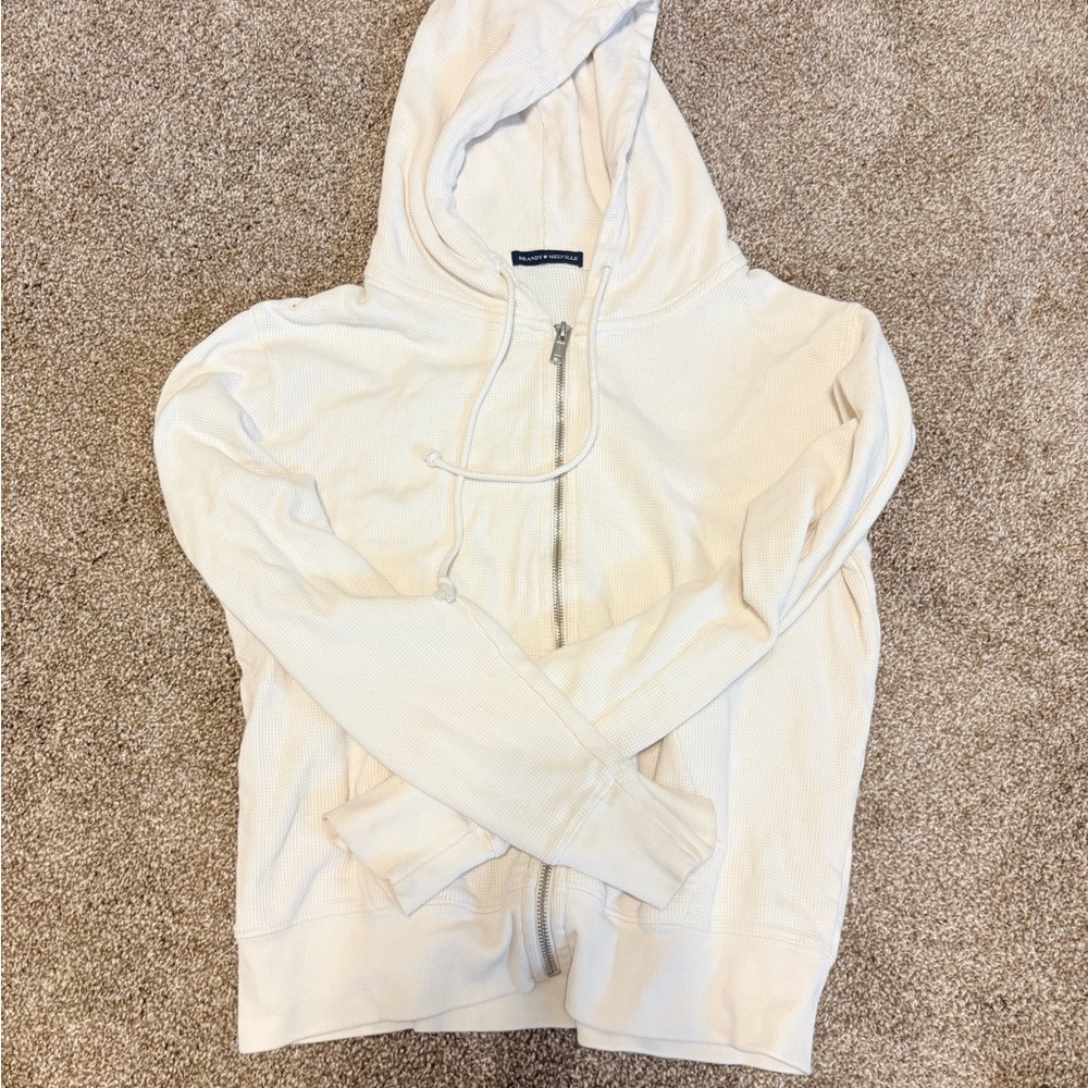 Brandy Melville Cream Zip-Up Sweater
